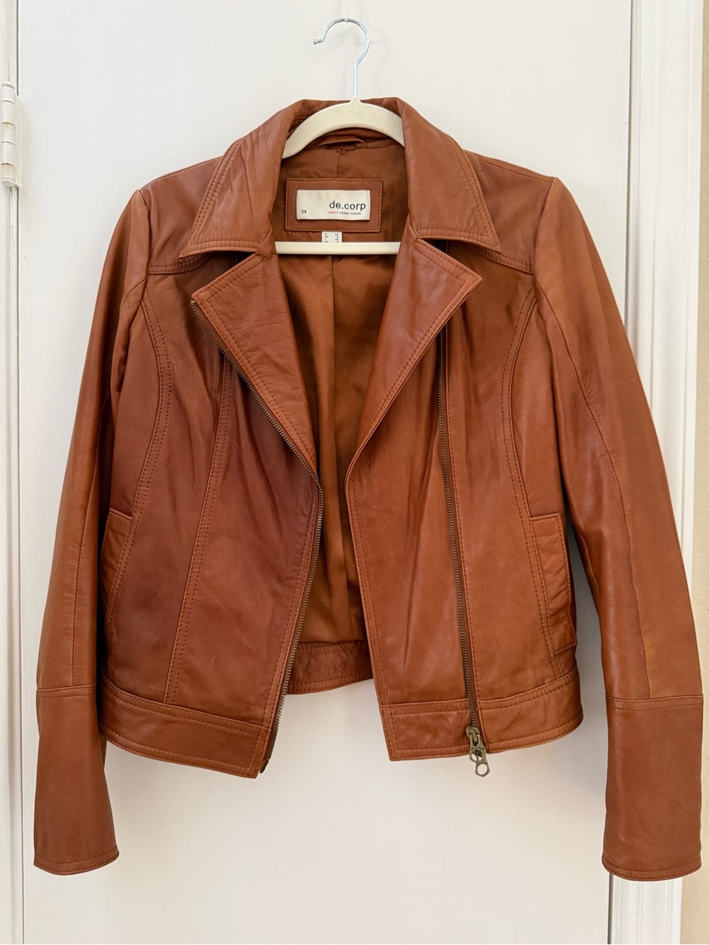 VTG Esprit de Corps Women's Tan Leather Moto Jacket, Size 4